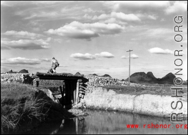 Rigging a bridge with explosives at Liuzhou before the Japanese advance during Ichigo in the fall of 1944.