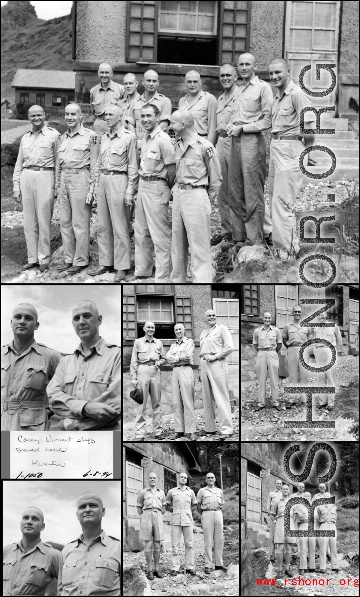 Casey Vincent staff with shaved heads, June 8, 1944, in Guilin.