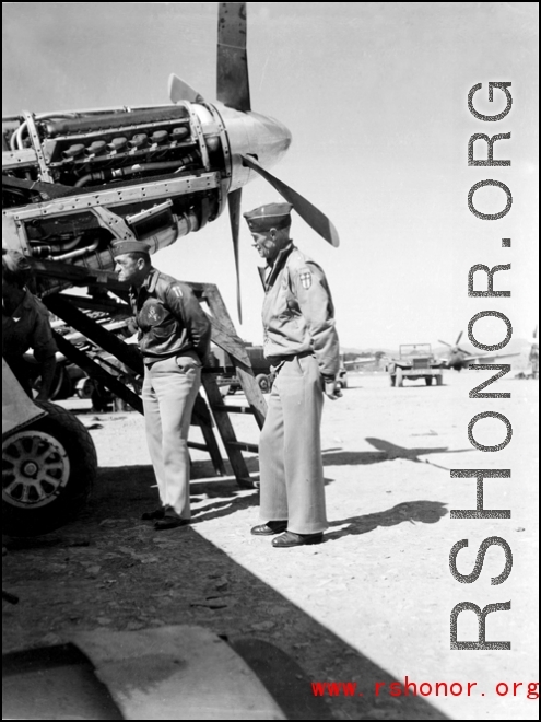 Major General Claire L. Chennault (left ) and Brig. General Edgar E. Glenn inspect engine repair on a P-51 at an airfield, Kunming, China, 3 November 1944. Image by 16th Combat Camera Unit. (Info thanks to TexLonghorn)