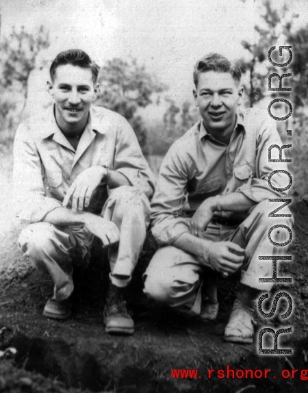 Al Lodoveco and Jay Rosencrantz in China, likely at Yangkai, during WWII.