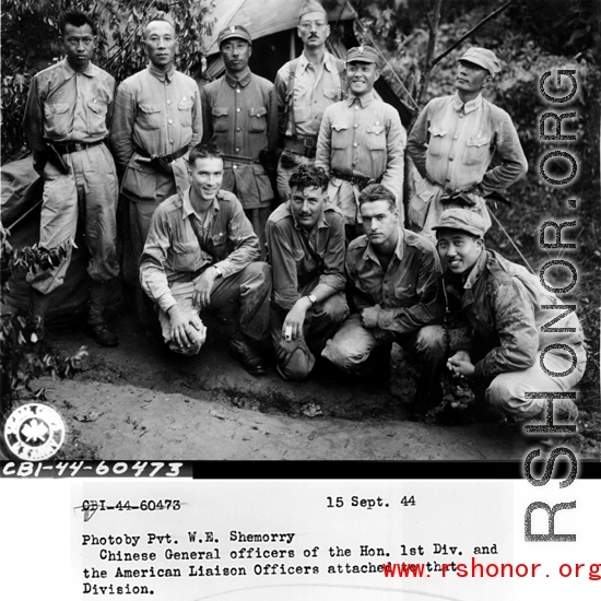 Chinese General officers of the Hon. 1st Div. and the American Liaison Officers attached to that Division.