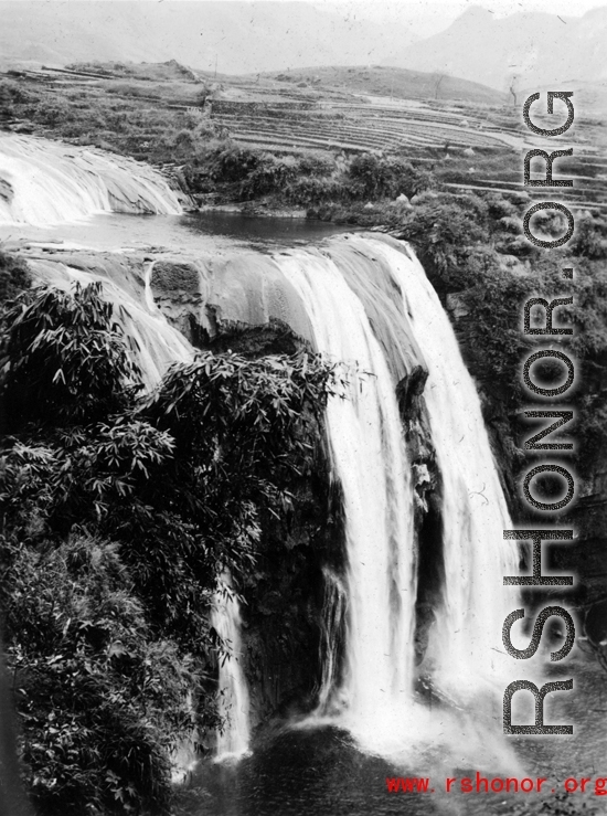 The dramatic Huangguoshu Falls, in Guizhou province, near Anshun city, during WWII. 