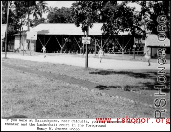 Basketball court and theater at Barrackpore, India.  In the CBI.  Photo from Henry W. Sterns.