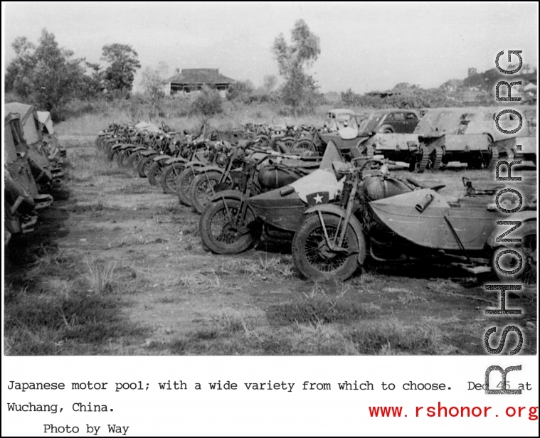 Japanese motor pool at Wuchang, December 1945.  Photo from Way.