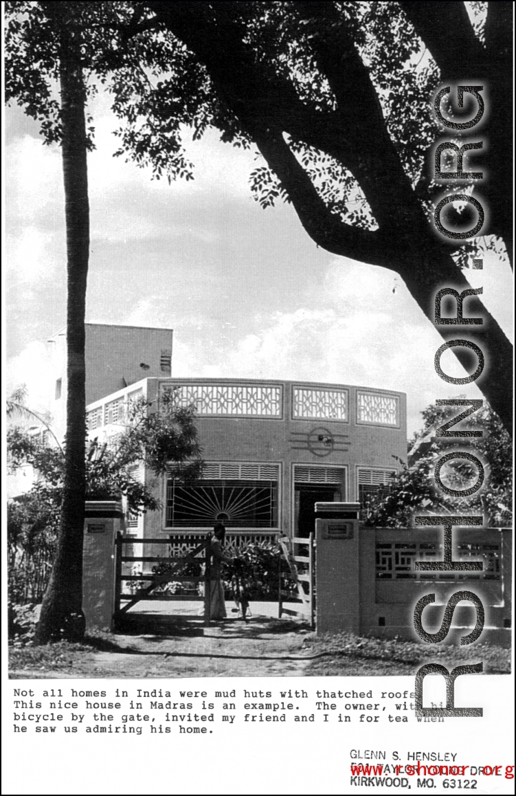 A wealthy ultra-modern home in Madras, India, during WWII.  Photo from Glenn S. Hensley.