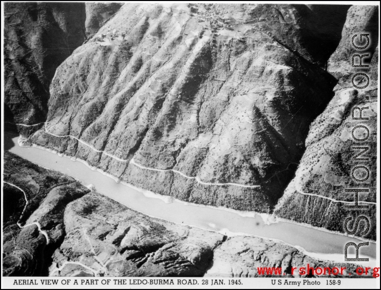 Aerial view of the Ledo-Burma Road, January 28, 1945. In the CBI.  US Army Photo.