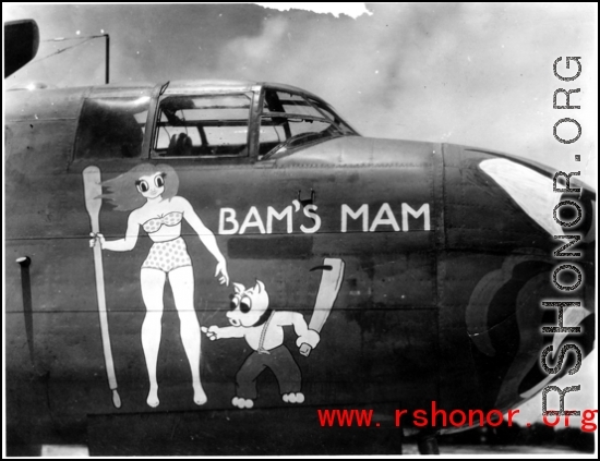 Nose art on the B-25 "BAM'S MAM" in the CBI during WWII.