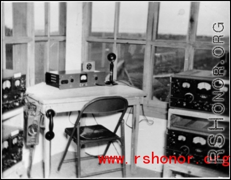 Radio in a control tower at an air base in the CBI during WWII.