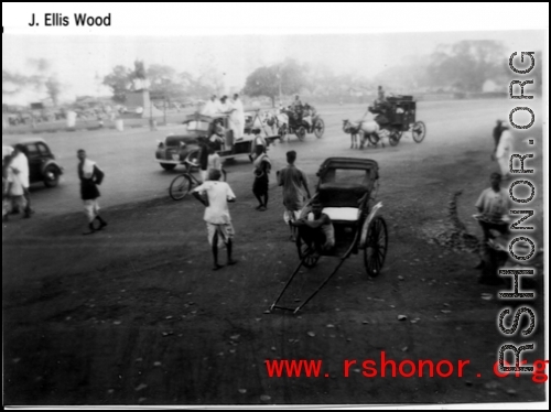 Street scene in India during WWII.  Photo from J. Ellis Wood.