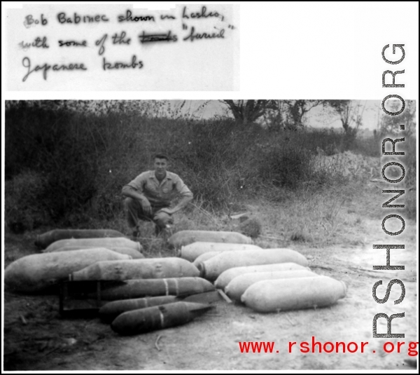 B0b Babinec in Lashio with some of the bombs that had been buried by the Japanese under village homes. During WWII.