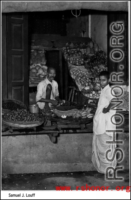 Produce shop in India during WWII.  Photo from Samuel J. Louff.