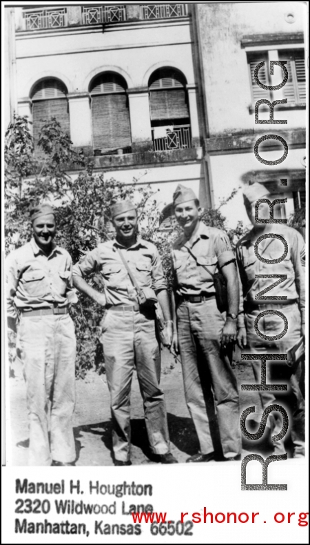 Four GIs pose in the CBI, likely in India, during WWII.  Photo from Manuel H. Houghton.
