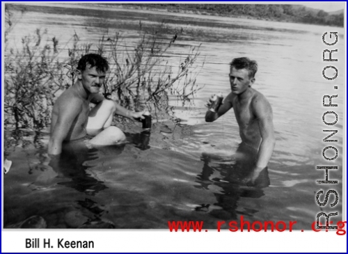 GIs drinking beer and bath in the CBI during WWII.  Photo from Bill. H. Keenan.
