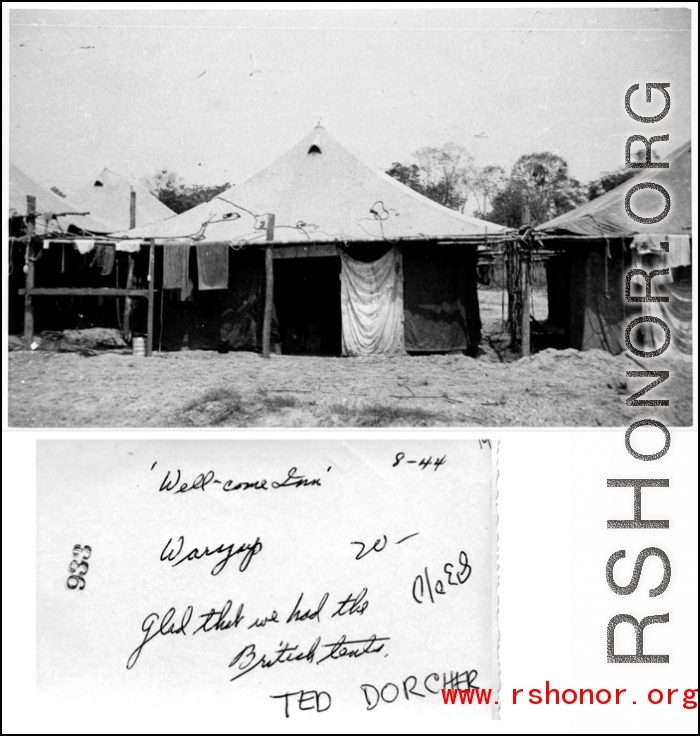 Tent homes for GIs at Warazup, Burma, 1944. "Glad we had the British tents."  Photo from Ted Dorcher.