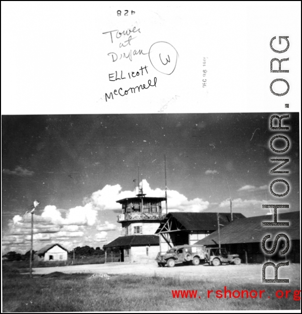 Air control tower at Dinjan airbase during WWII.  Photo from Ellicott McConnell.