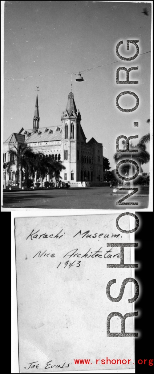 Karachi Museum in 1943, during WWII.  Photo from Joe Evins.