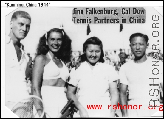 Jinx Falkenburg, Cal Jones, and Chinese tennis players in Kunming, China, 1944.