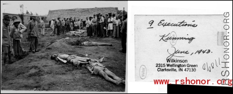 Executed Chinese men in Kunming, June 1943.  Submitted by Wilkinson.