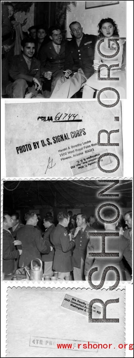 Images of a party and dance at the Hostel #10 Officer's Club on January 19, 1945.  Images provided by Dorothy Yuen Leuba.