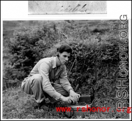 A GI uses an electronic device in the field in the CBI during WWII. Photo from Cebelali.