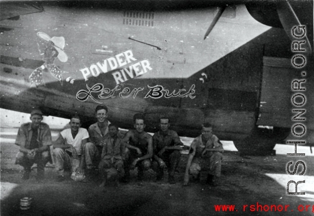 GIs with the B-24 Powder River "Let'er Buck" in the CBI during WWII.