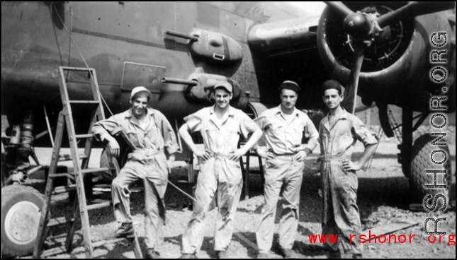 Yangkai, China, before August 1944. William Larkin, Wllworth 'Bud' Chapin, Frank Bert, Wilbert 'Willie' Beausoleil  From the collection of Frank Bates.