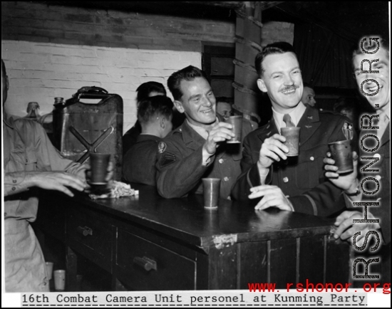 16th CCU personnel at a party having jolly time in Kunming city, Yunnan province, China, during WWII.