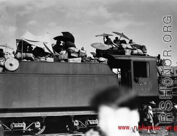 Chinese civilian evacuation in Guangxi province, China, during WWII, during the summer or fall of 1944 as the Japanese swept through as part of the large Ichigo push.  From the collection of Eugene T. Wozniak.