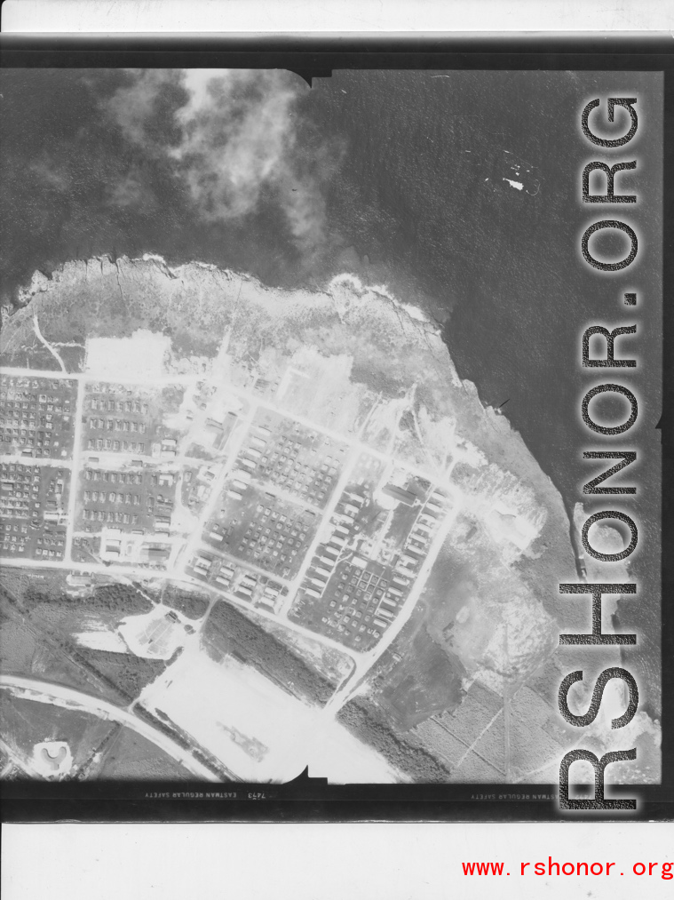 Aerial photograph of a base, possibly Allied, during WWII.