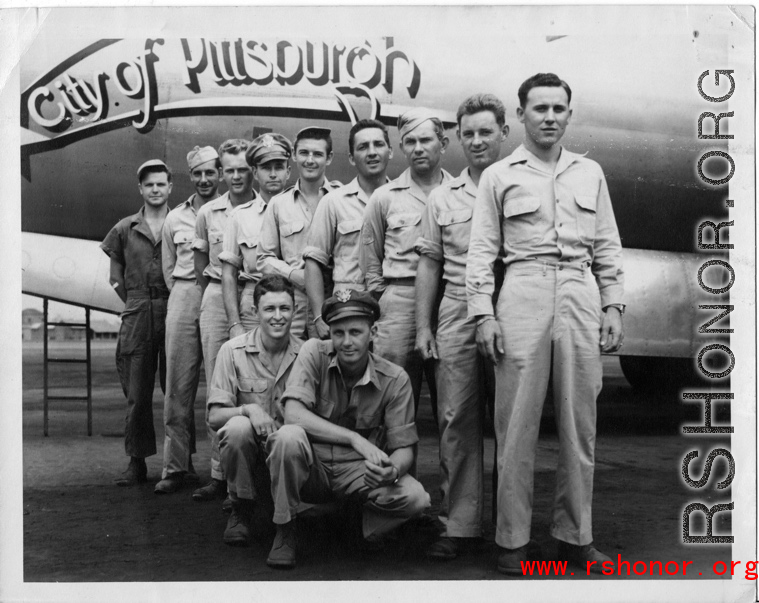 The crew of the American B-29 bomber "City of Pittsburgh" in the CBI during WWII.