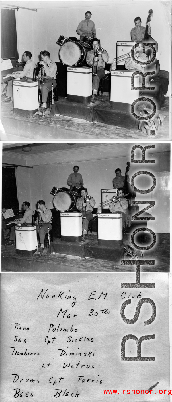 GIs of the "Esquires" play music at the E. M. Club at the city of Nanjing (Nanking) in China during WWII.
