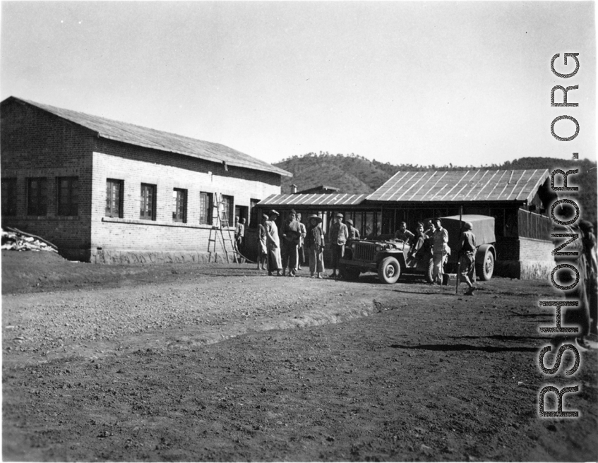 Inspection and operations at a beef slaughterhouse at Yangkai, set up specifically to provide meat for base personnel. During WWII.