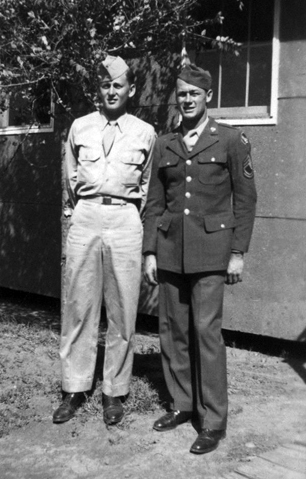 Air Cadet Edward William Strotman with big brother Technical Sergeant Francis Edward Strotman at Amarillo Army Air Field, Texas, August 1943.