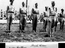 ******GIs lined up to receive an award in the CBI during WWII:  Dick Wise  George Mathew  Dan Webster  Emery  Joe Peseh