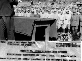 Chinese diplomat gives speech to Chinese troops at Wanting, on the China-Burma border, and on the Burma Road, during WWII.