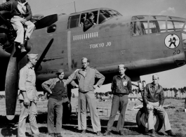 The B-25 "Tokyo Jo" and crew in Yunnan province, China, having bombed Tokyo April 18-19, 1942, as part of Doolittle Raid on Tokyo.