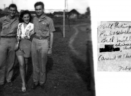 Bill Thedinga (Arend W. Thedinga) and Bill Miller with Paulette Goddard , Chabua, India. June 1944.