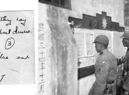 Low-rank Chinese soldiers reading newspaper or propaganda in late 1945. The collector of the photo notes that the uniforms are blue and "filthy." In the CBI during WWII.