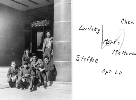 GIs and Chinese officers in China during WWII: Chen, Zurilisky, Steffee, Capt. Lu, McMurchey, Marks.