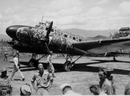 The Mitsubishi transport aircraft that brought Japanese officers for surrender ceremonies at Zhijiang (Chihkiang), August 21, 1945.  Photo from M. J. Hollman.