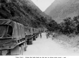 Convoy rest break on the Ledo Road taking supplies into China, during WWII. 1945.