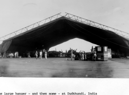 Large aircraft hanger at the base at Dudkhundi, India, during WWII.  Photo from John W. Sperl.