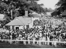 Crowd milling around at Dacca horse races during WWII.  Photo from John Boudurant.
