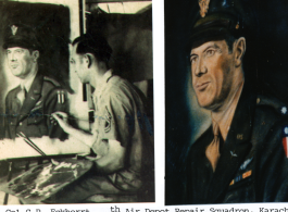 T/Sgt. George Andrijko paints his commanding officer, Lt. Col. C. P. Eckerrt, 51st Air Depot Repair Squadron (??), during WWII.