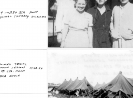 234th Station Hospital physical therapy nurses, and personnel tents in monsoon season, 1943-44. Chabua, India. Images provided by Michael J. O'Brien. 