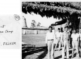 Chinese soldiers at entrance to Chinese camp at Bhamo, Burma. In the CBI during WWII.  Photo from M. E. Felker.