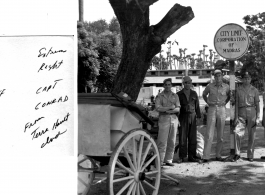 GIs at the Madras, India, city limits during WWII. Center T/Sgt. George M. Zdanoff. Far right: Capt. Conrad.