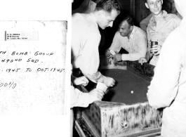 A bit of gambling and drink in 7th Bomb Group, 492nd Bomber Squadron.  Photo from C. H. Serra.