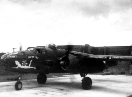 B-25 "Pin-up Girl," tail #39, in a revetment in the CBI during WWII.