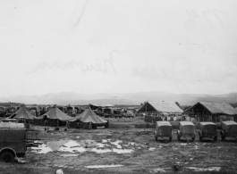 A muddy tent camp in the CBI during WWII.  Photo from Jesse Newman.
